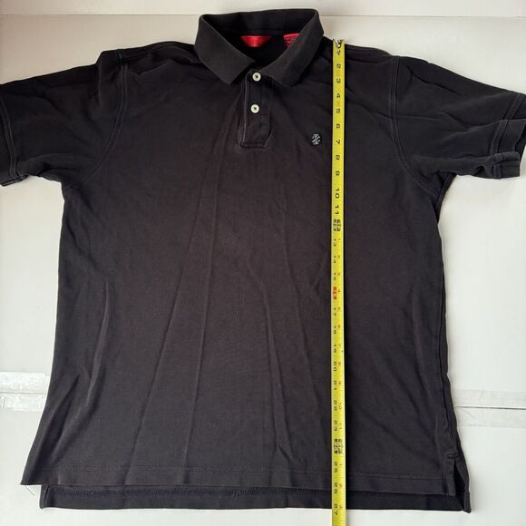 Izod Men’s Polo Shirt Collard Black 1/4 Button Up Short Sleeved Size Large - Picture 7 of 13